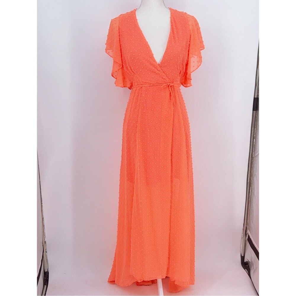 Hutch Coral real Wrap Maxi Dress Flutter Sleeve size s